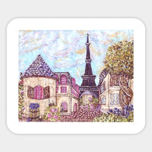 Paris Eiffel Tower Inspired Landscape Pointillism Sticker